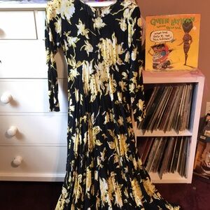 Rare Free People First Kiss Maxi Long Sleeve Dress Small Gown Full Skirt Black S